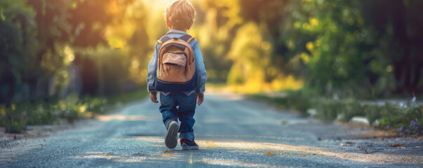 Little Boy Heading Back to School - Rear View