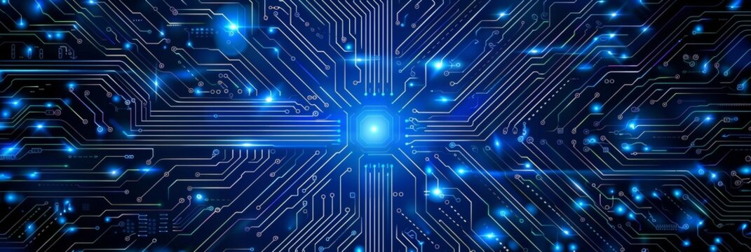 Vibrant blue circuit board for digital concepts