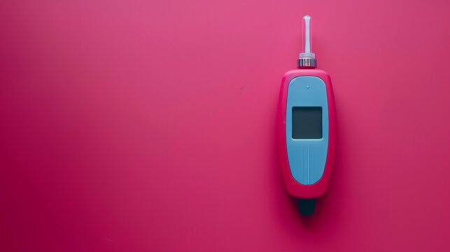 A close-up of a sleek, red and blue medical device against a striking magenta backdrop, highlighting its modern design and potential use in digital health monitoring.