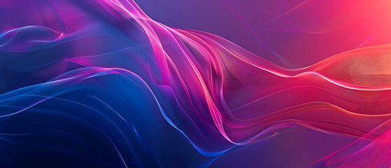 an abstract design featuring flowing lines and a gradient of colors. The color palette transitions from deep blues to purples, with a touch of pinkish-red