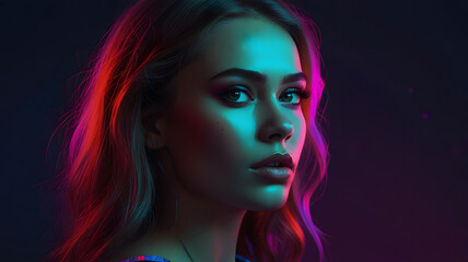 Fototapeta premium Illustration portrait of a woman with neon colors