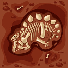 Dinosaur skeleton bones fossil excavations archeology isolated set. Vector flat graphic design cartoon illustration	

