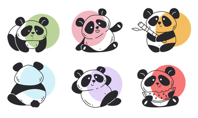 Colorful panda cute vector animal bear illustration on white background isolated set hand drawing style characters. Vector cartoon graphic design element © PrettyVectors