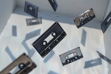 Fototapeta premium Retro Audio Cassette Tapes Floating In The Air.