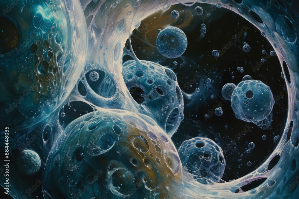 Poster vibrant and intricate abstract cosmic cells background with vibrant colors and a futuristic and imag