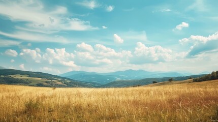 Obraz premium A serene scene of a vast green grassy field with majestic mountains in the background, perfect for environmental or outdoor-themed projects