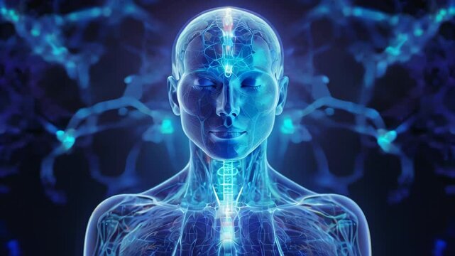 Illustration of human brain on digital background. AI generated