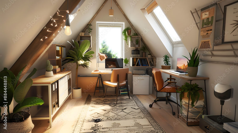 Canvas Prints Attic office, interior designer's office, small windows, slanted ceilings