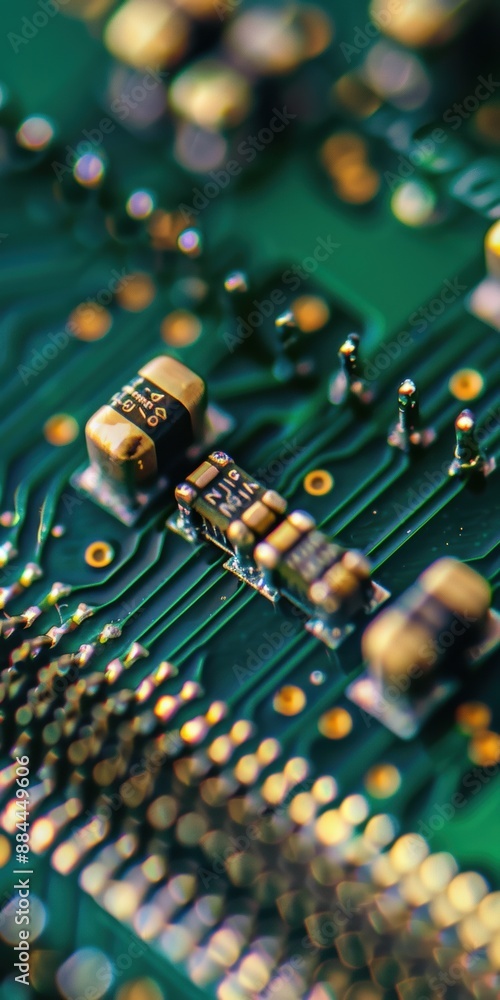 Poster macro shot ultra circuit focused on path. chip closeup macro detail. close-up of electronic circuit 