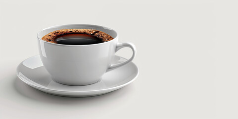 Fototapeta premium Coffee beverage in white cup. Hot coffee cup, roasted coffee invigorating drink background. Cut out coffee mug on white backdrop