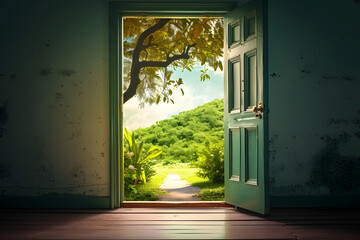 An open door showing the path to a new land.