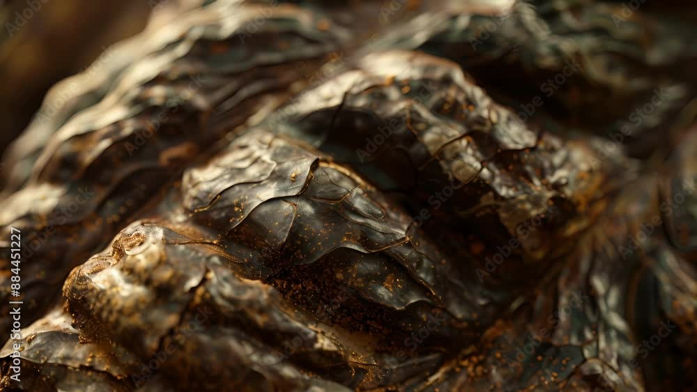 Poster a closeup of a cacao pod showing the rough texture of its outer skin and the distinct ridges where t
