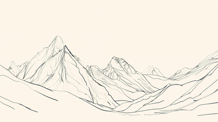 A simple outline of a mountain range , minimalistic ink illustrations