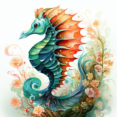 Watercolor seahorse, clipart Illustration, Generative Ai