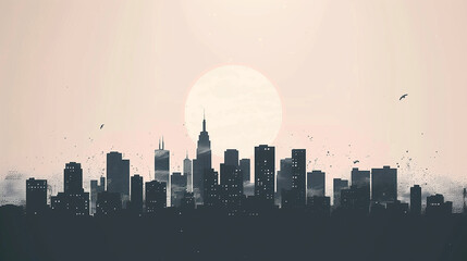 A minimalist skyline of a city , minimalistic ink illustrations