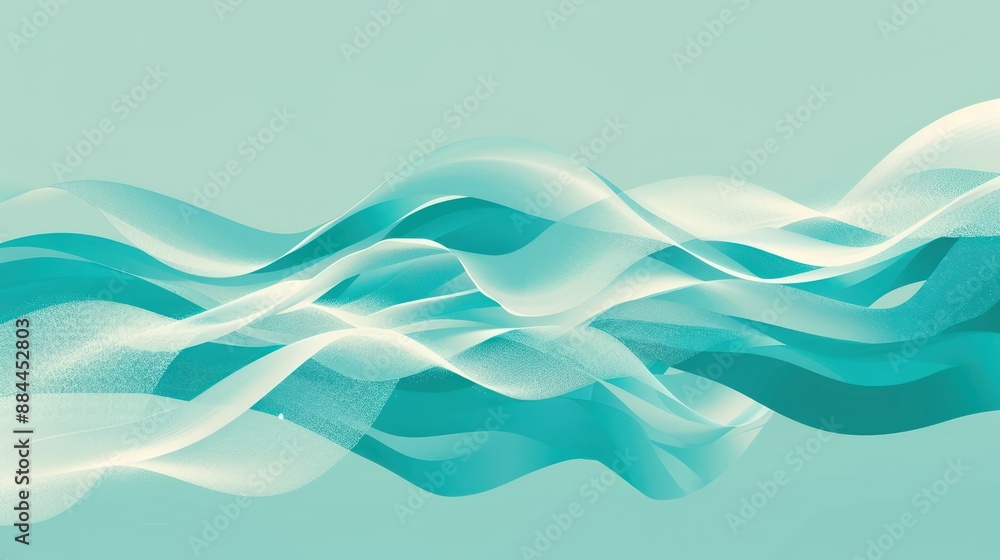 Poster geometric abstract design featuring aqua tones, with flowing lines and interlocking shapes