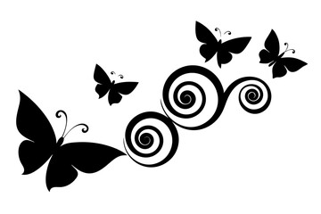High regulation vector of minimalist butterfly silhouette in black on white background embodying intricate Muslim artistry and clean aesthetic
