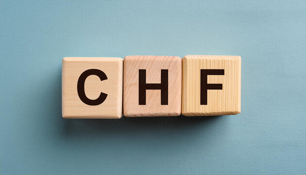 Wooden cubes with abbreviation CHF, blue background. Congestive Heart Failure. Medical concept