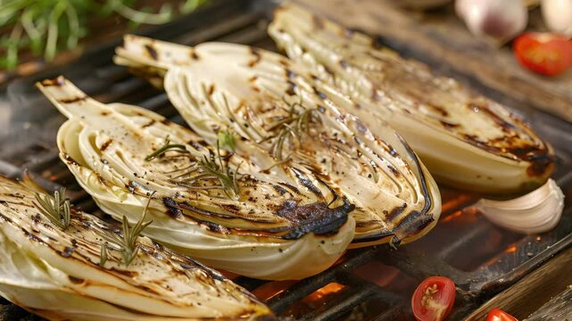 These perfectly grilled endive halves have a slightly crispy exterior and a tender flavorful interior.