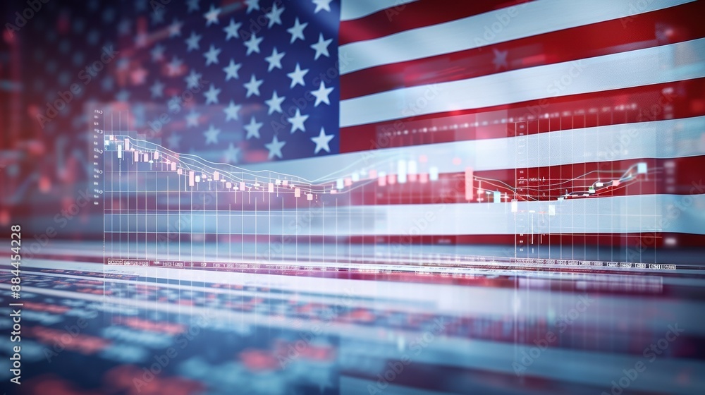 Aufkleber a computer generated image of the american flag with a graph of the stock market