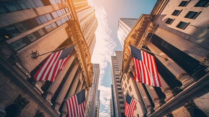 A city skyline with several tall buildings