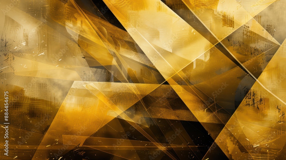 Poster geometric abstract design featuring golden hues, with intricate patterns and textures