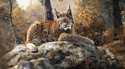 Fototapeta premium A male American lynx in its natural habitat.