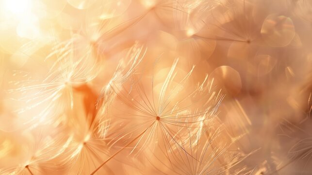 Abstract blurred nature background dandelion seeds parachute. Bokeh pattern.