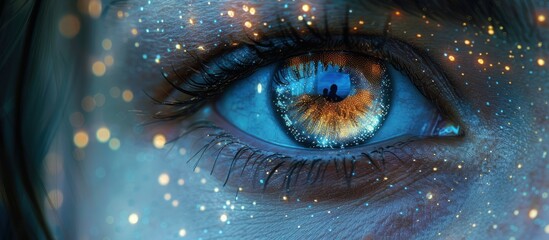 A Close-Up of a Blue Eye with a Glittery Reflection