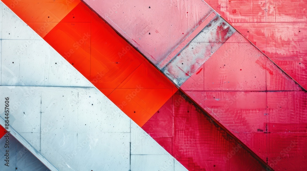 Poster geometric abstract design featuring red hues, with bold lines and intricate patterns