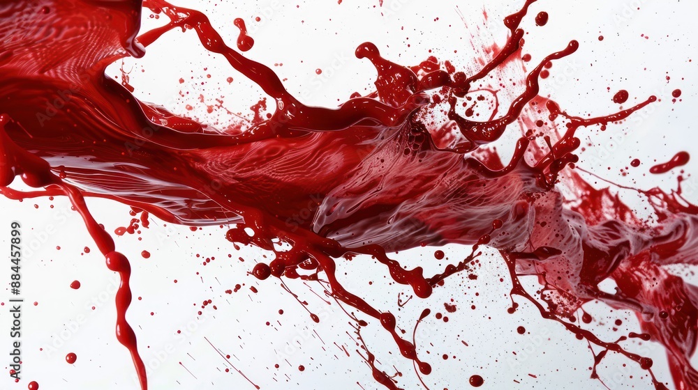 Poster abstract paint splashes in red, adding a sense of movement and intensity