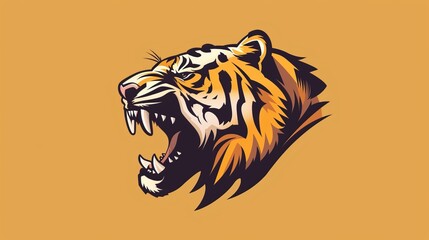 A detailed artistic profile of a roaring tiger showing its sharp teeth and prominent whiskers, set against a light background, representing excitement and wild nature.