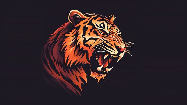 An artistic representation of a fierce tiger with sharp teeth, its face illuminated dramatically against a dark shadow, capturing the spirit of power, fear, and early modern design.