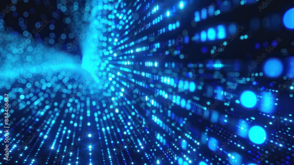 Poster blue digital binary data on computer screen background