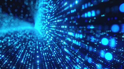 Blue digital binary data on computer screen background