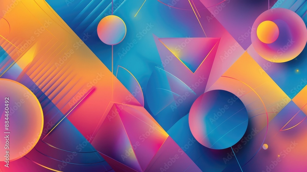 Poster vibrant raised triangles and circles with a gradient backdrop