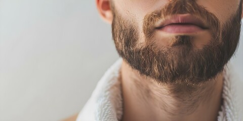 Fototapeta premium Attractive man grooming face after shave Banner background design. Concept Grooming Routine, Handsome Man, After Shave Care, Male Beauty, Banner Design