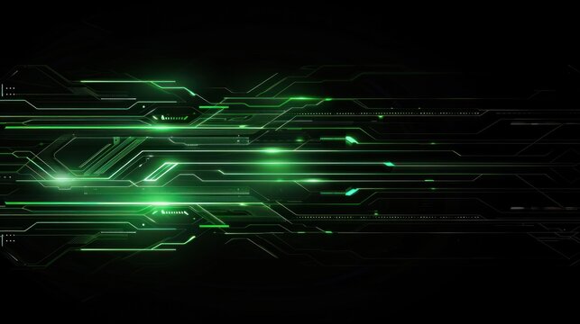 Dark background green technology graphic image glowing green lines