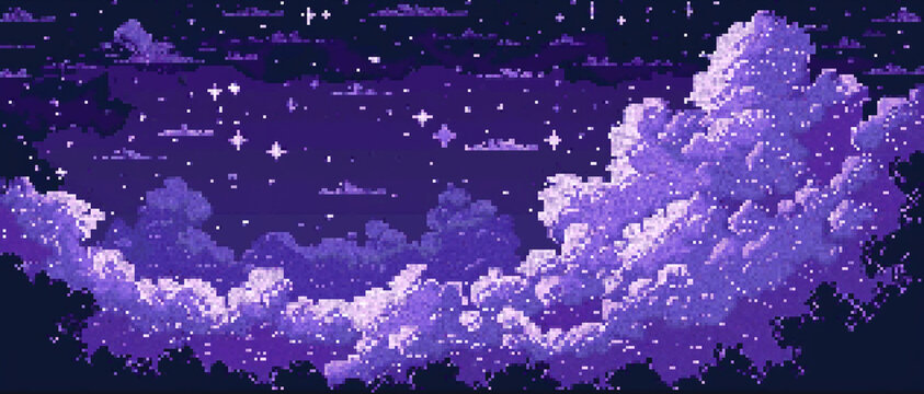 8bits pixel art of a purple night sky with clouds