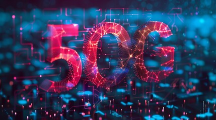 A technologically advanced rendering of 5G networks, showcasing intricate digital effects and vibrant patterns that highlight fast and reliable connectivity for future communications.