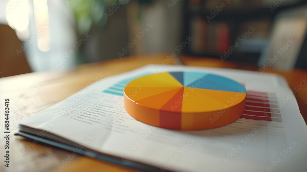 Poster A pie chart printed on a paper report, highlighting sales distribution by region.