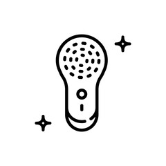 Facial cleansing brushes outline icon. Skincare, scrubbing, exfoliating, removing blackhead, massaging, remove make up, dead skin cells, unclog pores. Isolated vector simple sign.