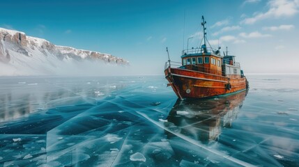 Fototapeta premium Polar Solitude: Lake Baikal's Frozen Serenity