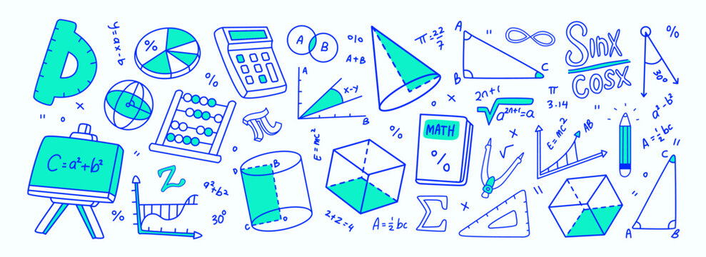Set of traveling mathematics doodle essentials vector illustration