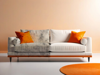 Sofa before and after dry-cleaning in room