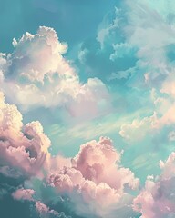 Soft pastel clouds floating in a blue sky.