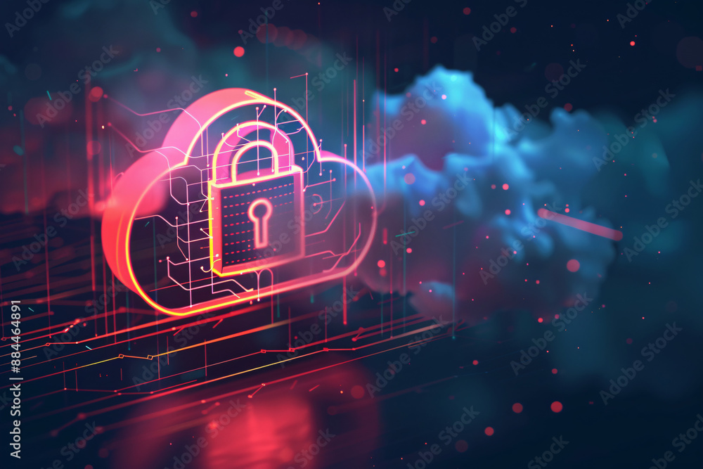 Aufkleber digital cloud with a padlock icon representing cybersecurity and data protection