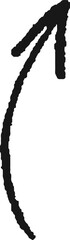 Charcoal hand drawn pencil emphasis arrow. Doodle curved chalk dart. Texture design elements of quirky scribble line. Vector illustration of freehand crayon symbol for hand painted diagrams
