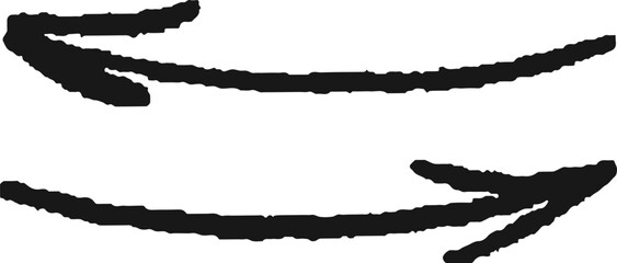 Charcoal hand drawn pencil emphasis arrow. Doodle curved chalk dart. Texture design elements of quirky scribble line. Vector illustration of freehand crayon symbol for hand painted diagrams