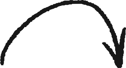Charcoal hand drawn pencil emphasis arrow. Doodle curved chalk dart. Texture design elements of quirky scribble line. Vector illustration of freehand crayon symbol for hand painted diagrams